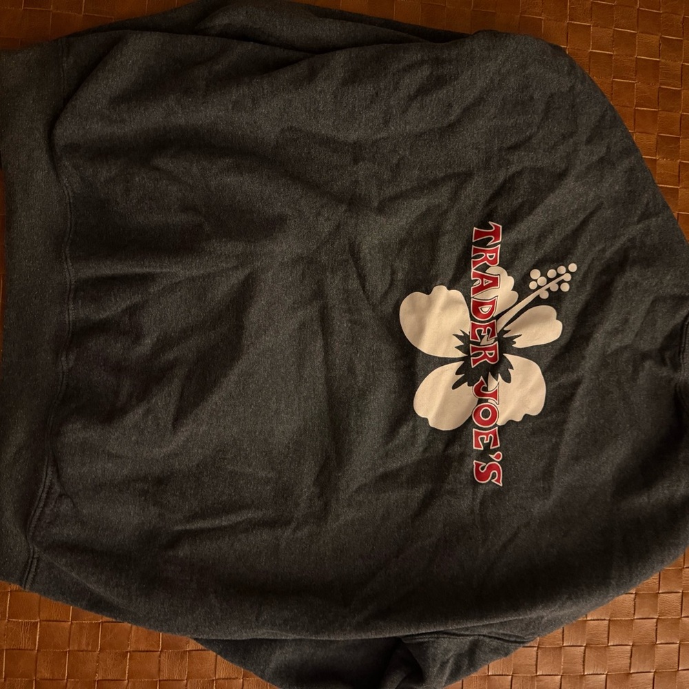 Trader Joe's Dark Heather Gray Graphic Sweatshirt - Hibiscus Logo